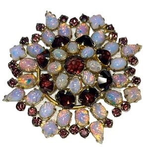 Vintage Faux Fire Opal & Dragon's Breath Purple Stones Brooch Gold-Tone